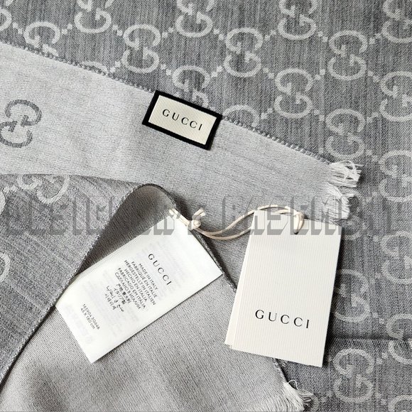 GUCCI light & med Heather Gray GGNAT wool & silk 18x70" shawl Pashmina scarf NWT - Picture 7 of 10